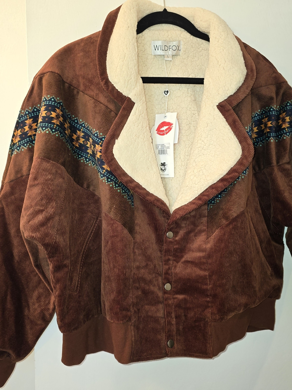 NWT Wildfox Women's Brown Sherpa-Lined Corduroy Jacket - Picture 2 of 9
